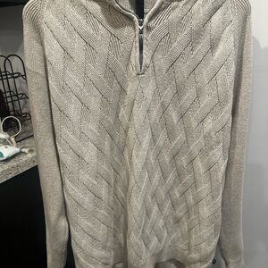 Tommy Bahama Men's Tan Cable Knit Zip-Up Sweater
